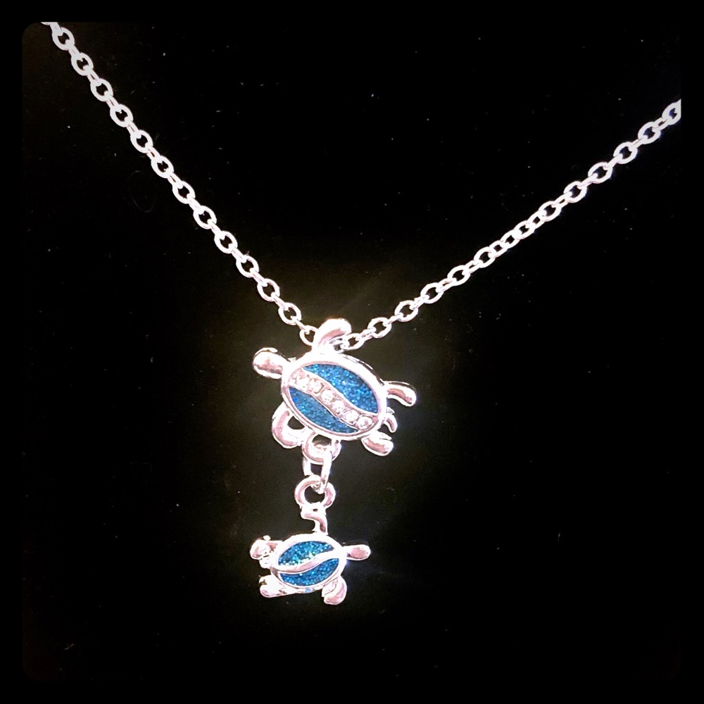 NEW Silver Filled BlueOpal Turtle Pendant Necklace